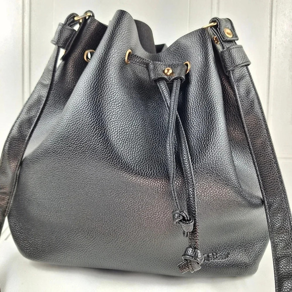Bella Russo Bucket Black Tote/Bag Faux Leather Drawstring NWOT - Picture 4 of 11